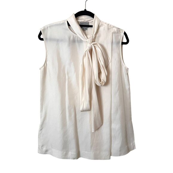 GREY JASON WU Tie Neck Ivory Sleeveless Silk Blouse NWOT Small‎ - Picture 1 of 3